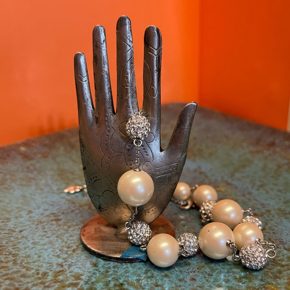 Faux pearl and diamond necklace
